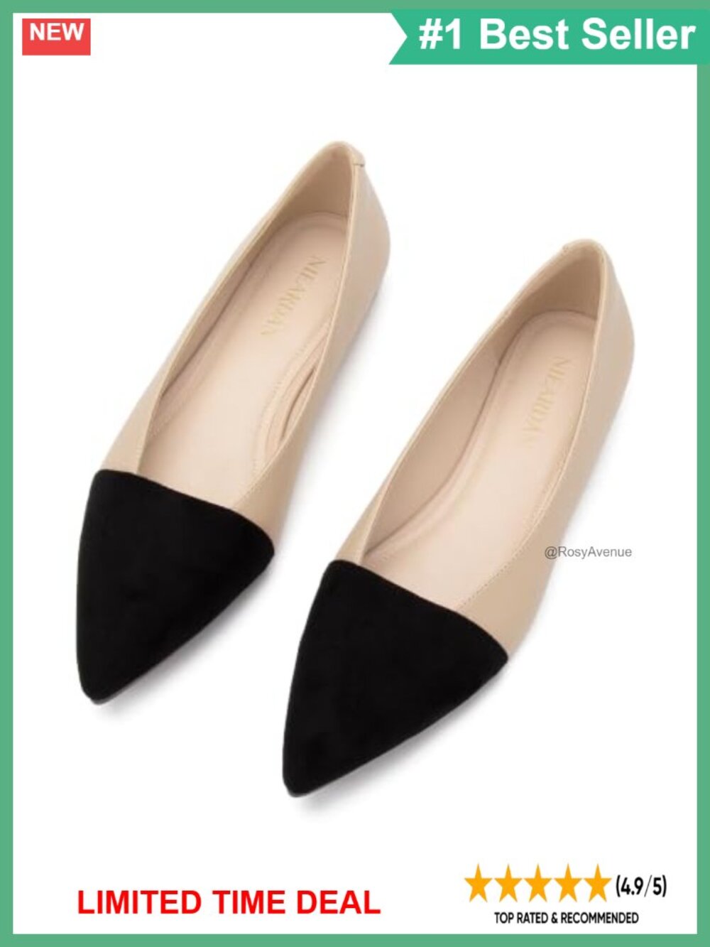 Pointed Toe Faux Leather Ballet Flats Slip On Memory Foam Office Shoes